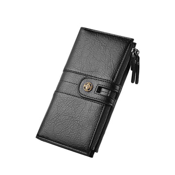 Black Men's Vintage PU Leather Long Wallet - High Capacity Dual Zipper Clutch with Phone & Card Slots - RnR Galore