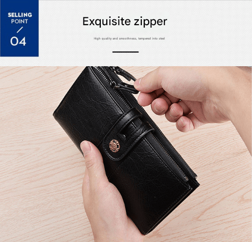 Black Men's Vintage PU Leather Long Wallet - High Capacity Dual Zipper Clutch with Phone & Card Slots - RnR Galore