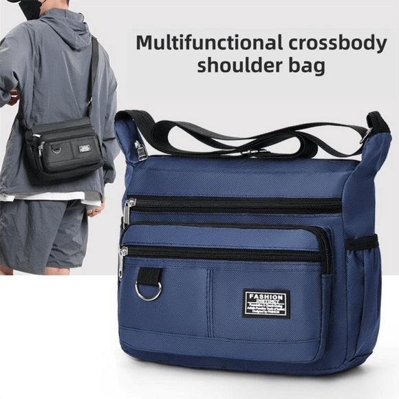 Black Men's Waterproof Oxford Cloth Crossbody Bag - Durable Anti - Theft Shoulder Backpack for Business, Travel & 10 - inch Tablet - RnR Galore