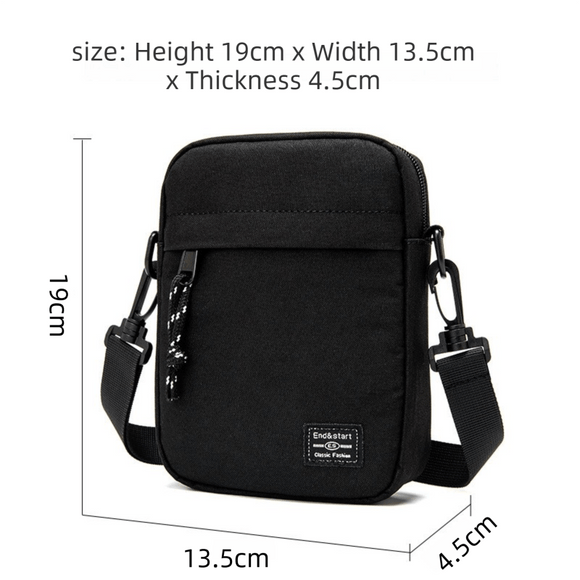 Black Mini Streetwear Oxford Cloth Crossbody Bag - Ultra - Light (200g) Fashion Sling Pack, Fits 8 - inch Tablet - RnR Galore