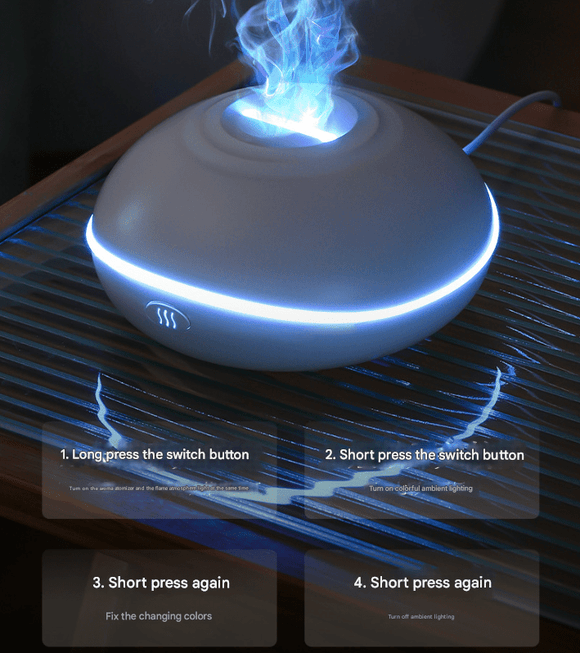 Black Mini USB Aromatherapy Diffuser with Flame Projection - Portable Humidifier for Home and Car Use - RnR Galore