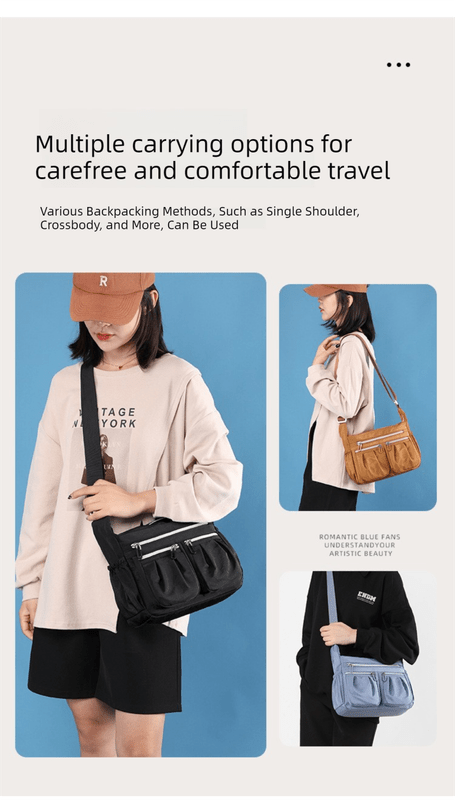 Black Multi - Pocket Lightweight Nylon Crossbody Bag – Stylish, Functional, and Spacious Shoulder Bag for Women - RnR Galore