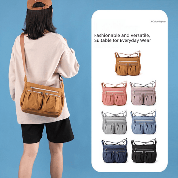 Black Multi - Pocket Lightweight Nylon Crossbody Bag – Stylish, Functional, and Spacious Shoulder Bag for Women - RnR Galore