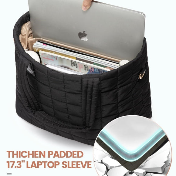 Black New Large Capacity Tote Bag - Fashionable Quilted Women's Shoulder Bag and Laptop Bag - RnR Galore