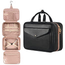 Black Portable Large Hanging Womens' Luxury PU Leather Cosmetic Bag - Waterproof Travel Toiletry Organizer , Easy Visibility & Durable - RnR Galore