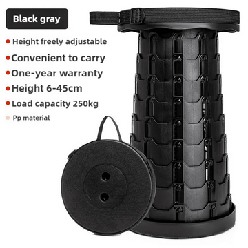 Black Portable Outdoor Telescopic Folding Stool with 100 Weight - Bearing Buckles, Lightweight and Compact Design, Perfect for Fishing, Camping, and Travel - RnR Galore