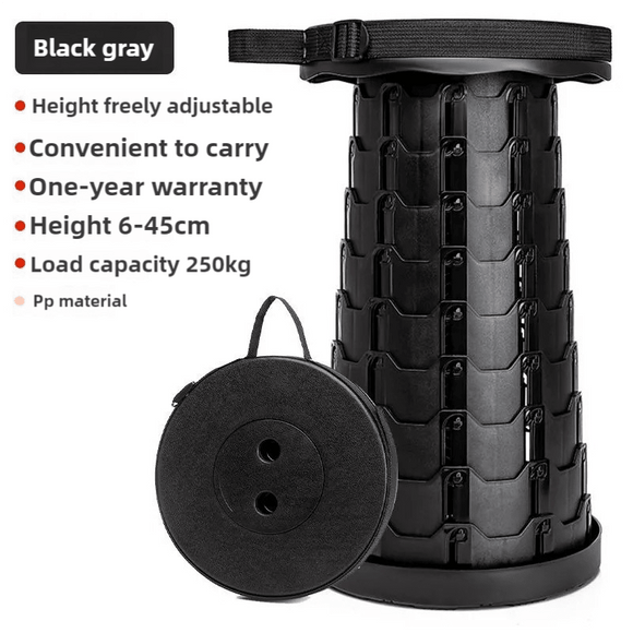 Black Portable Outdoor Telescopic Folding Stool with 100 Weight - Bearing Buckles, Lightweight and Compact Design, Perfect for Fishing, Camping, and Travel - RnR Galore