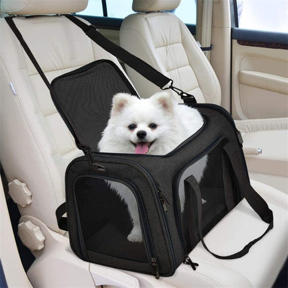 Black Portable Pet Travel Carrier Bag - Foldable, Durable, and Comfortable for Small Dogs & Cats 40cmx25cmx25CM - RnR Galore