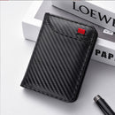 Black Sleek Carbon Fiber Vertical Wallet for Men - Slim Bifold Card Holder with Clear ID Window - RnR Galore