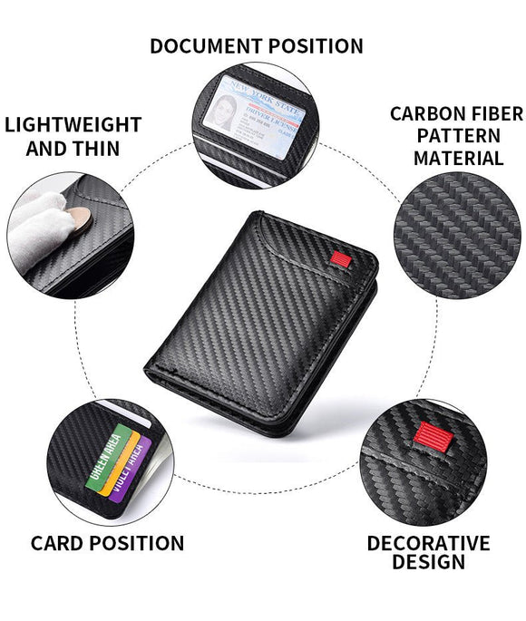 Black Sleek Carbon Fiber Vertical Wallet for Men - Slim Bifold Card Holder with Clear ID Window - RnR Galore