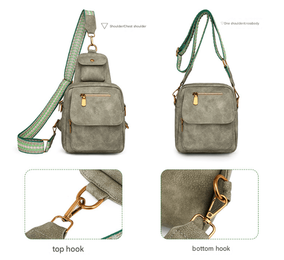 Black Stylish PU Leather Sling Crossbody Bag for Women - Multi - Pocket Chest Pack with Adjustable Wide Strap - RnR Galore