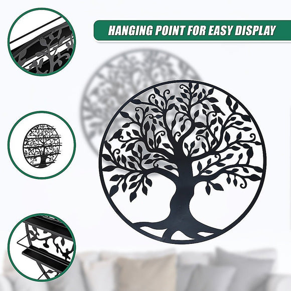 Black Tree of Life Wall Art Hanging Metal Iron Sculpture Garden 60cm - RnR Galore