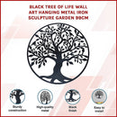Black Tree of Life Wall Art Hanging Metal Iron Sculpture Garden 99cm - RnR Galore