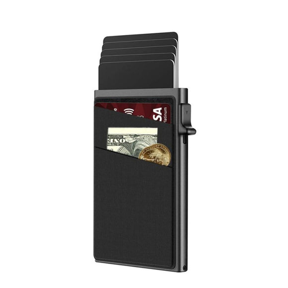 Black Ultra - Slim RFID Blocking Pop - Up Wallet - Automatic Card Holder with Metal Case & Secure Screw Base - RnR Galore