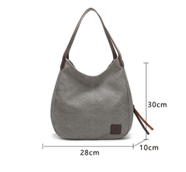 Black Women's Canvas Hobo Handbag Multi - Compartment Shoulder Tote Bag Minimalist Casual Purse 30cm for Work Shopping & Travel - RnR Galore