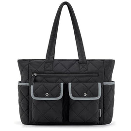 Black Women's Multi - Pocket Tote Bag - Large Quilted Travel Handbag for Work, Gym, and More - RnR Galore