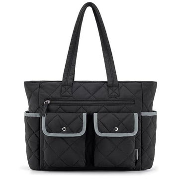 Black Women's Multi - Pocket Tote Bag - Large Quilted Travel Handbag for Work, Gym, and More - RnR Galore