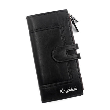 Black Women's Stylish Long Wallet - Multi - Card Slot PU Leather Clutch with Phone Pocket & Coin Zipper - RnR Galore