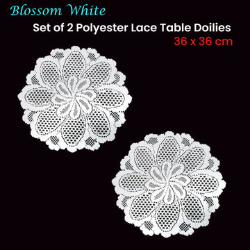 Blossom White Set of 2 Polyester Lace Table Doilies 36 cm Diameter - RnR Galore