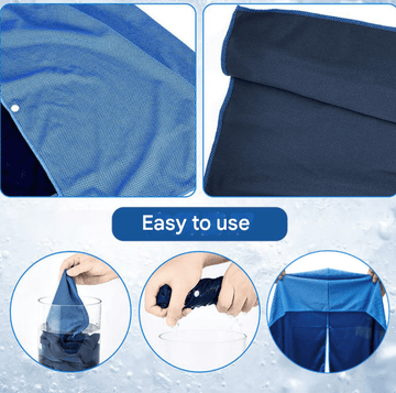 Blue 5 - Pack Instant Cooling Towel Set - UPF Sun Protection Hooded Ice Towels for Sports & Outdoor Activities - RnR Galore