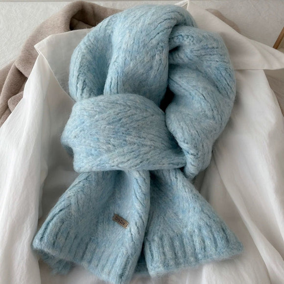 Blue Alpaca Wool Blend Solid Color Knitted Scarf for Women Winter New Style Student High Quality Couple Woolen Neck Warmer - RnR Galore