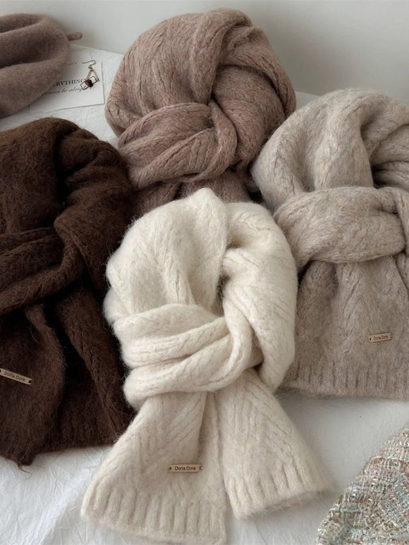 Blue Alpaca Wool Blend Solid Color Knitted Scarf for Women Winter New Style Student High Quality Couple Woolen Neck Warmer - RnR Galore