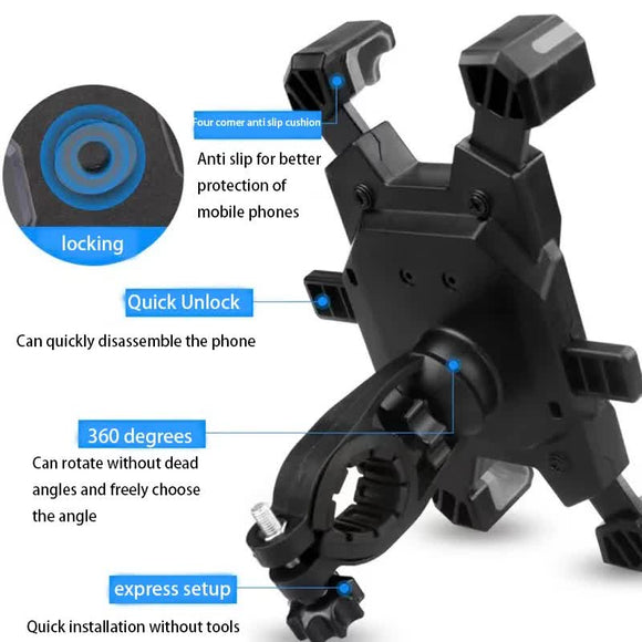 Blue and Black Secure Grip Bike Phone Mount - Adjustable 360 Rotation Bicycle Handlebar Holder, Universal Cradle for MTB & Road Cycling - RnR Galore