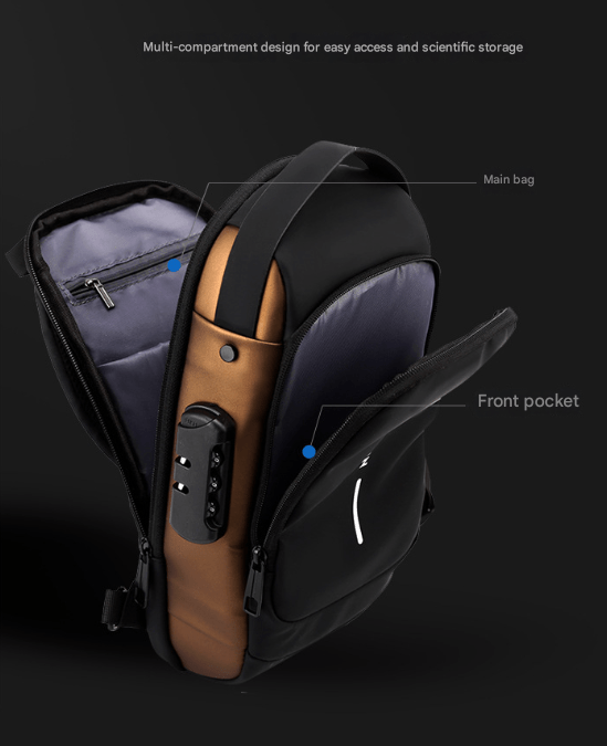 Blue and Brown Men's Anti - Theft Crossbody Sling Bag with USB Charging Port & Combination Lock - RnR Galore