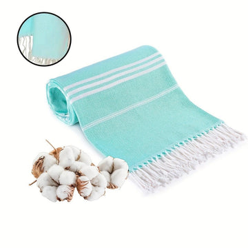 Blue Chic Striped 100% Cotton Beach Towel with Tassels - Extra Large & Absorbent (180x90cm) - RnR Galore