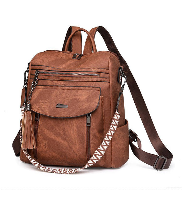 Blue Chic Women's PU Leather Convertible Backpack - Anti - Theft Design, Multi - Pocket Shoulder Bag with Tassel - RnR Galore