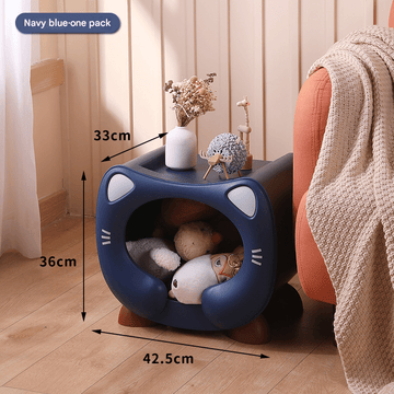 Blue Cute Cat - Themed Stackable Storage Bin - Multi - purpose Pet Bed & Toy Organizer - RnR Galore