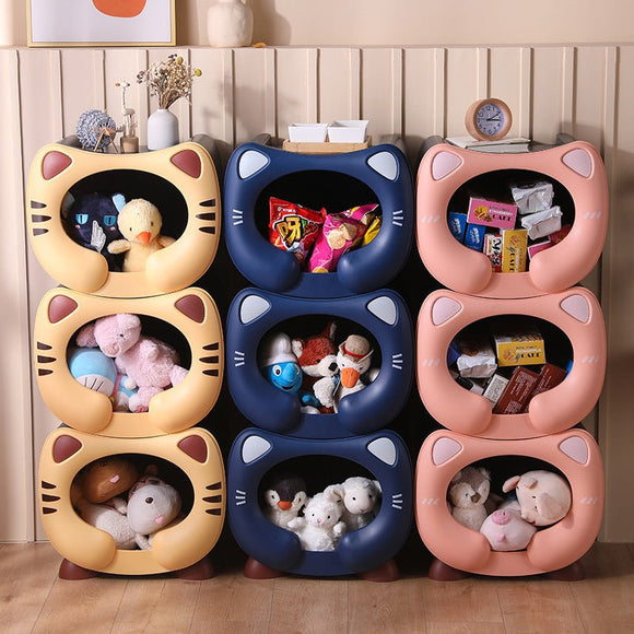 Blue Cute Cat - Themed Stackable Storage Bin - Multi - purpose Pet Bed & Toy Organizer - RnR Galore