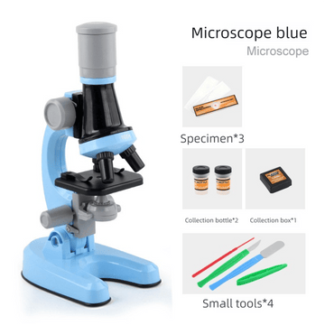 Blue Kids Biological Microscope Kit 100x 400x 1200x LED Magnification STEM Science Toy for School Students with Sample Slides - RnR Galore