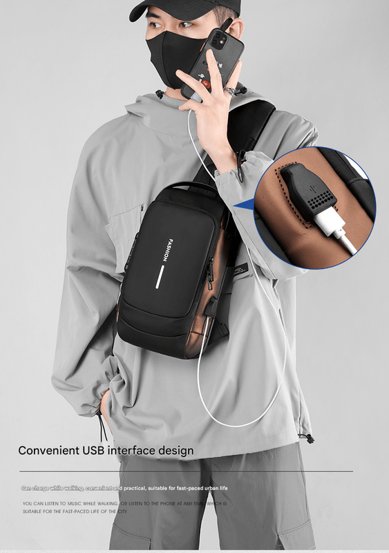 Blue Modern Anti - Theft Sling Bag for Men - Crossbody Backpack with USB Port & Combination Lock - RnR Galore