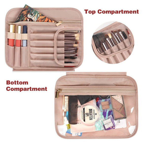 Blue Portable Large Hanging Womens' Luxury PU Leather Cosmetic Bag - Waterproof Travel Toiletry Organizer , Easy Visibility & Durable - RnR Galore