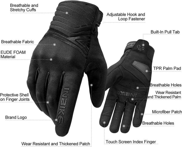 Breathable Mesh Motorcycle Gloves Touchscreen with TPR Palm Pad Hard Knuckle - Black - XLarge - RnR Galore