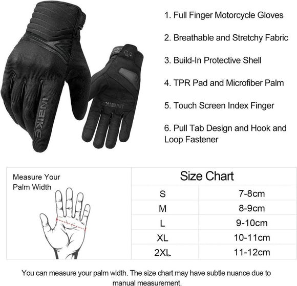 Breathable Mesh Motorcycle Gloves Touchscreen with TPR Palm Pad Hard Knuckle - Black - XXLarge - RnR Galore