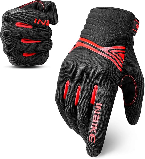 Breathable Mesh Motorcycle Gloves Touchscreen with TPR Palm Pad Hard Knuckle - Red - Medium - RnR Galore