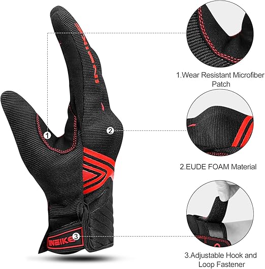 Breathable Mesh Motorcycle Gloves Touchscreen with TPR Palm Pad Hard Knuckle - Red - Medium - RnR Galore