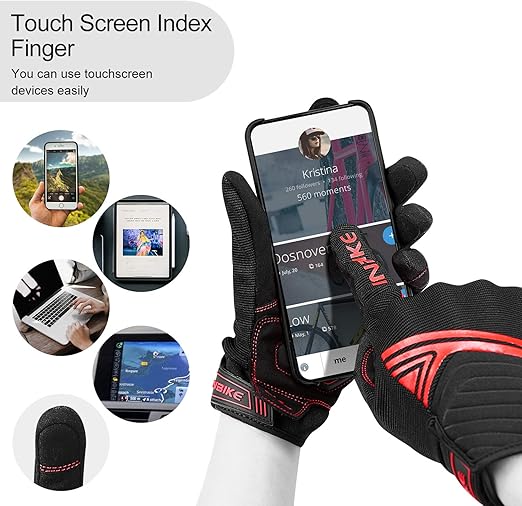 Breathable Mesh Motorcycle Gloves Touchscreen with TPR Palm Pad Hard Knuckle - Red - XLarge - RnR Galore