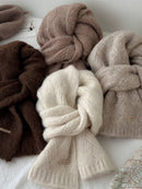 Brown Alpaca Wool Blend Solid Color Knitted Scarf for Women Winter New Style Student High Quality Couple Woolen Neck Warmer - RnR Galore