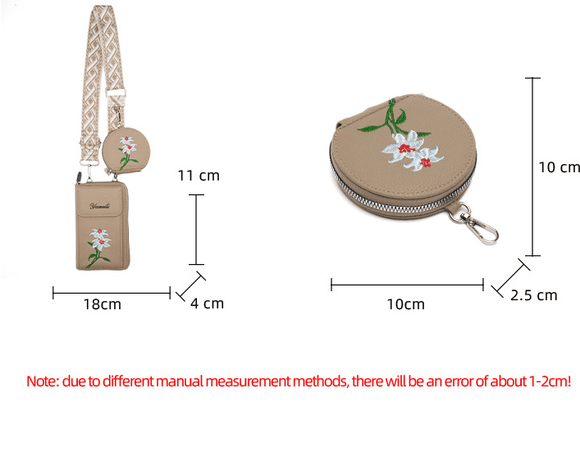 Brown Chic Floral Embroidered 2 - in - 1 Crossbody Phone Bag with Coin Purse - RnR Galore