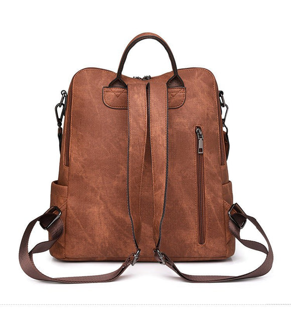 Brown Chic Women's PU Leather Convertible Backpack - Anti - Theft Design, Multi - Pocket Shoulder Bag with Tassel - RnR Galore