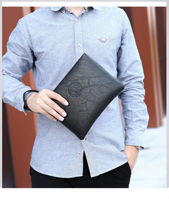 Brown Classic Men's PU Leather Clutch Bag - Slim Business Wristlet & Travel Pouch - RnR Galore