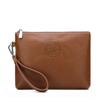Brown Classic Men's PU Leather Clutch Bag - Slim Business Wristlet & Travel Pouch - RnR Galore