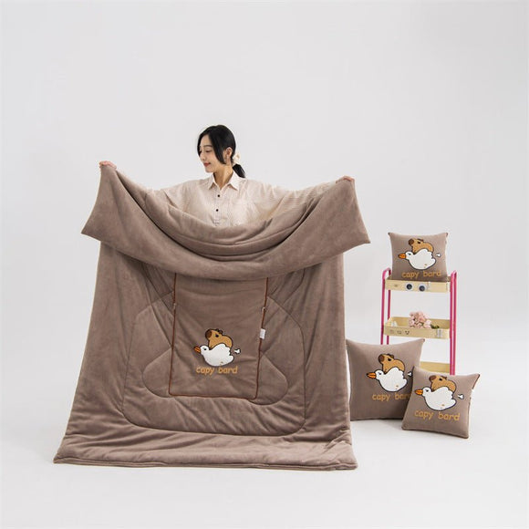 Brown Kapybara - 2 - in - 1 Foldable Car Pillow Blanket - Cozy 40x40cm Pillow, Unfolds to 100x150cm Blanket for Travel and Office Naps - RnR Galore