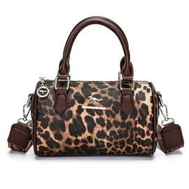 Brown leopard print Stylish PU Leather Boston Bag - Elegant Retro Single Shoulder Crossbody Handbag for Women - RnR Galore