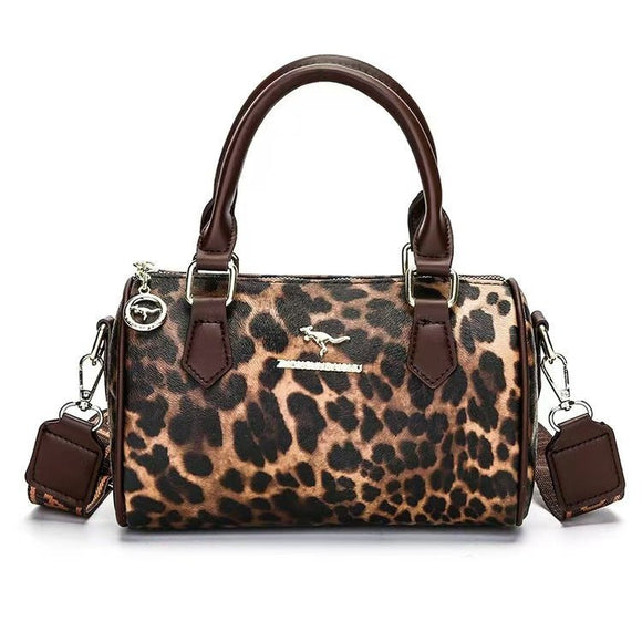 Brown leopard print Stylish PU Leather Boston Bag - Elegant Retro Single Shoulder Crossbody Handbag for Women - RnR Galore