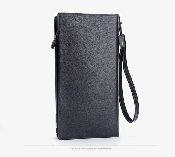 Brown Men's Business Casual Long Wallet Clutch - PU Leather Large Capacity Phone & Card Holder with Wrist Strap - RnR Galore