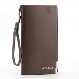 Brown Men's Business Casual Long Wallet Clutch - PU Leather Large Capacity Phone & Card Holder with Wrist Strap - RnR Galore